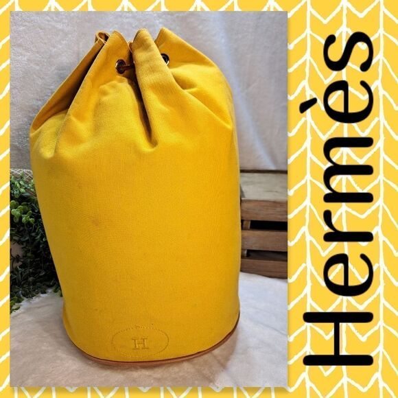 Authentic HERMÈS Polochon Yellow Canvas Backpack Bag - Picture 1 of 17
